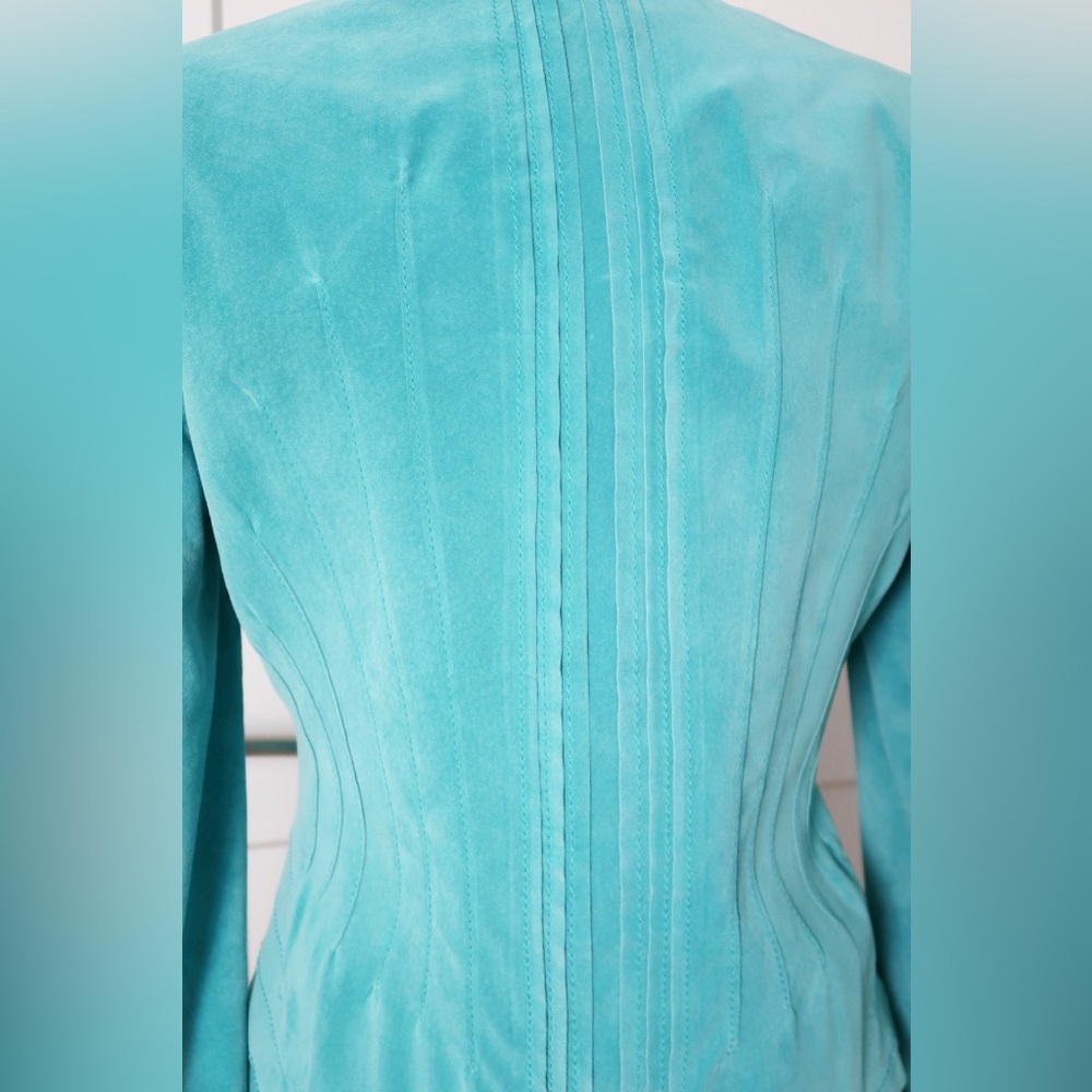 Jones New York Collection Suede Jacket in Turquoise Blue Aqua, Y2K - Picture 8 of 11